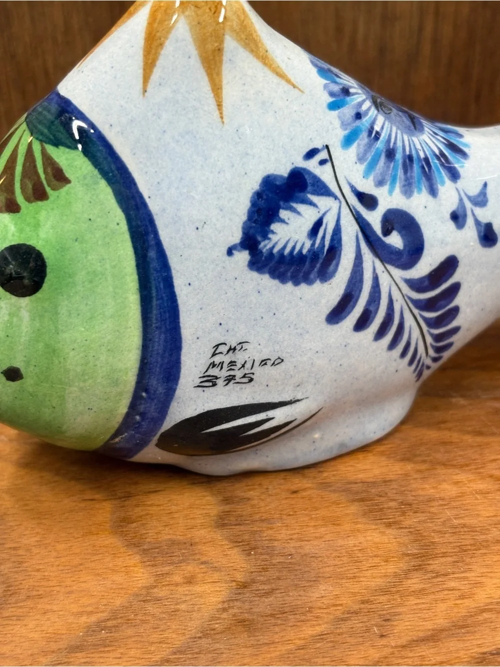 Hand-Painted Ceramic Fish Figurine - Blue, Green & Gold